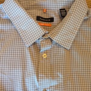 EUC Van heusen Mens XXL Traveler Stretch No Iron Gray Check L/S Buttondown Shirt